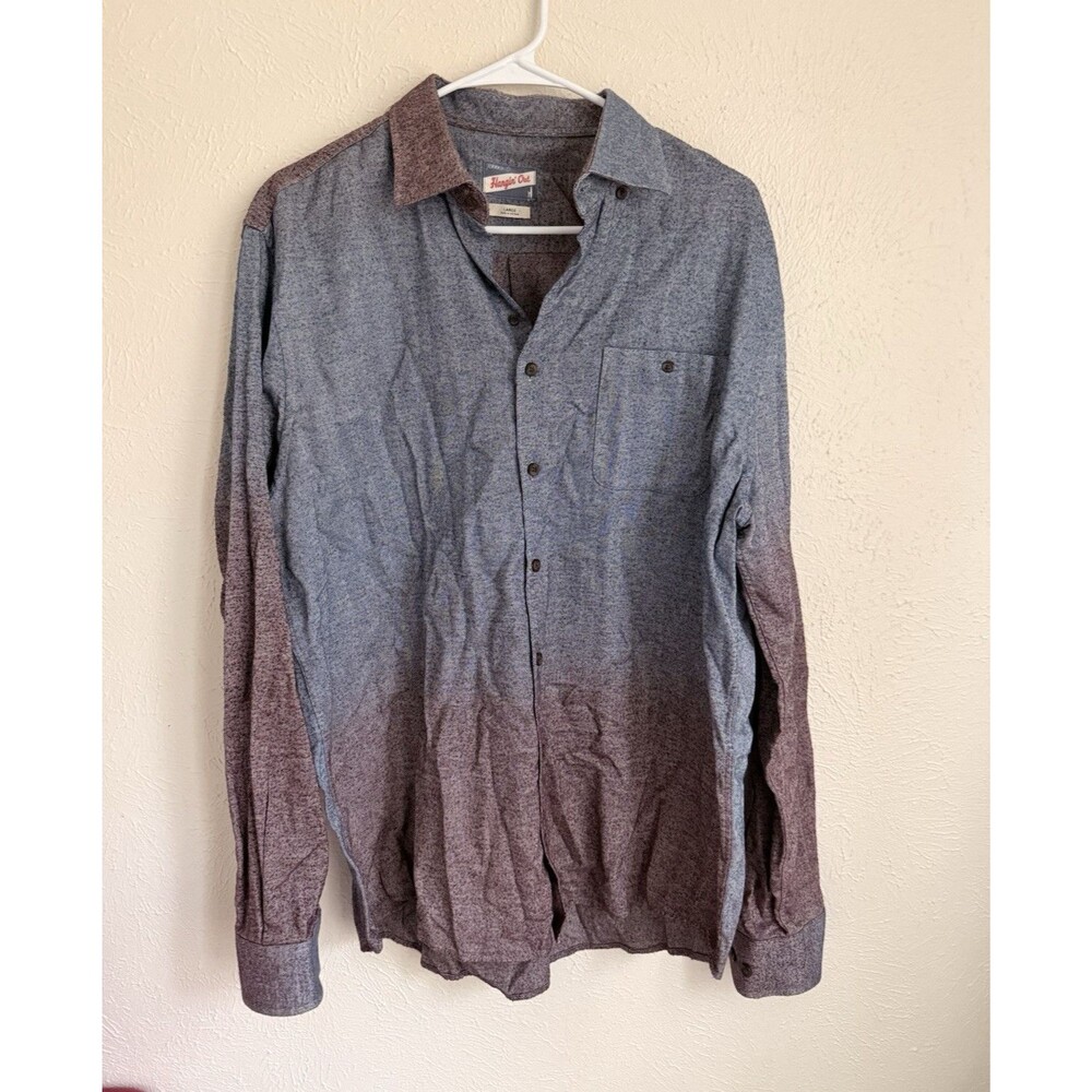 Johnnie-O Hangin’ Out Mens Large Button Front Shirt Blue Herringbone